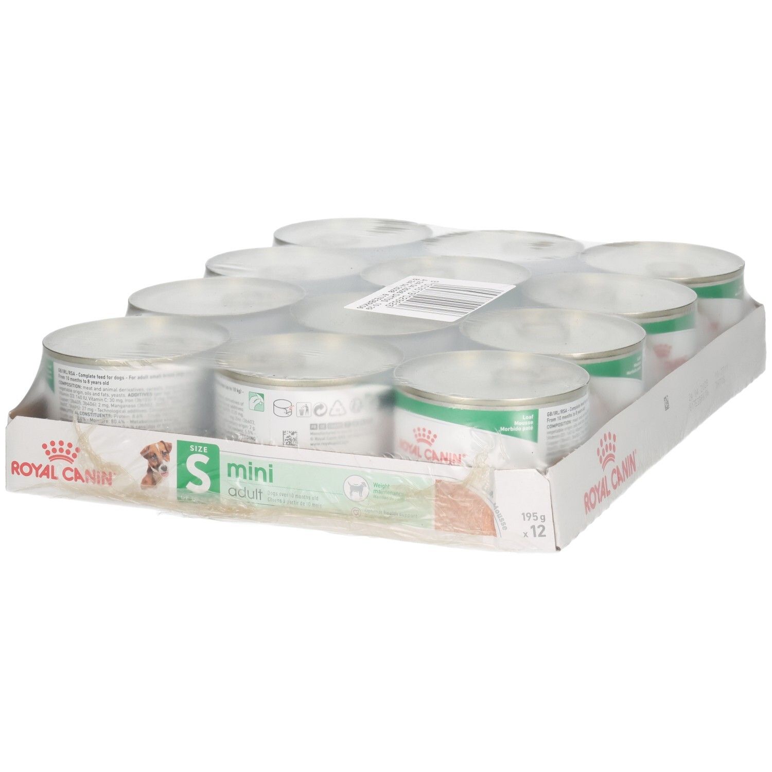 Pack de 12 boîtes Royal Canin SHN MINI ADULT LOAF de 195g.