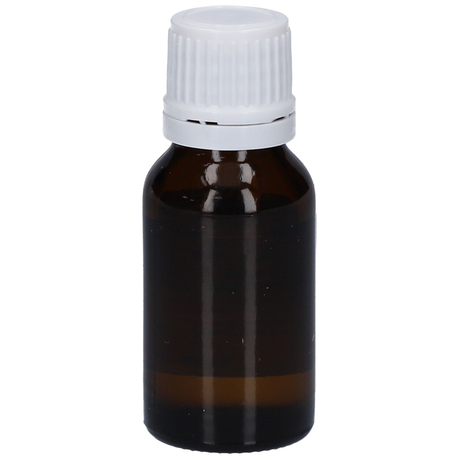 Flacon en verre brun avec bouchon blanc. Flacon vide.