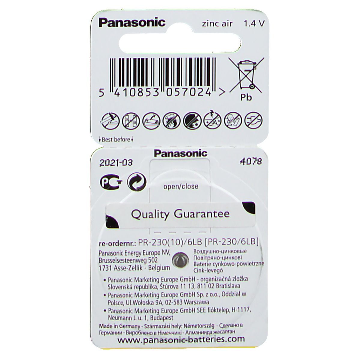 Panasonic Batterij Oorapparaat Geel Pr 230H
