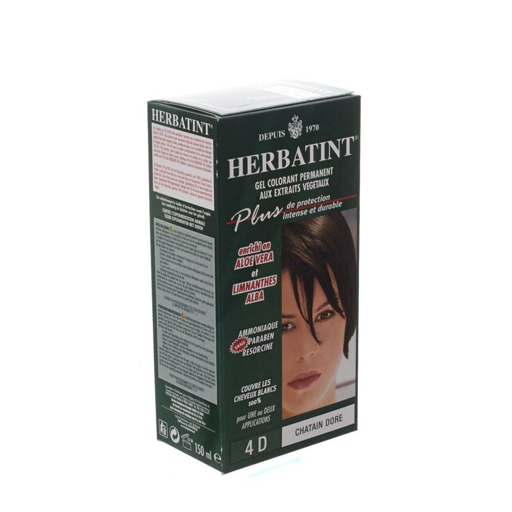 HERBATINT® 4D Châtain Doré. Boîte de coloration permanente. Avec Aloe Vera et Limnanthes Alba.