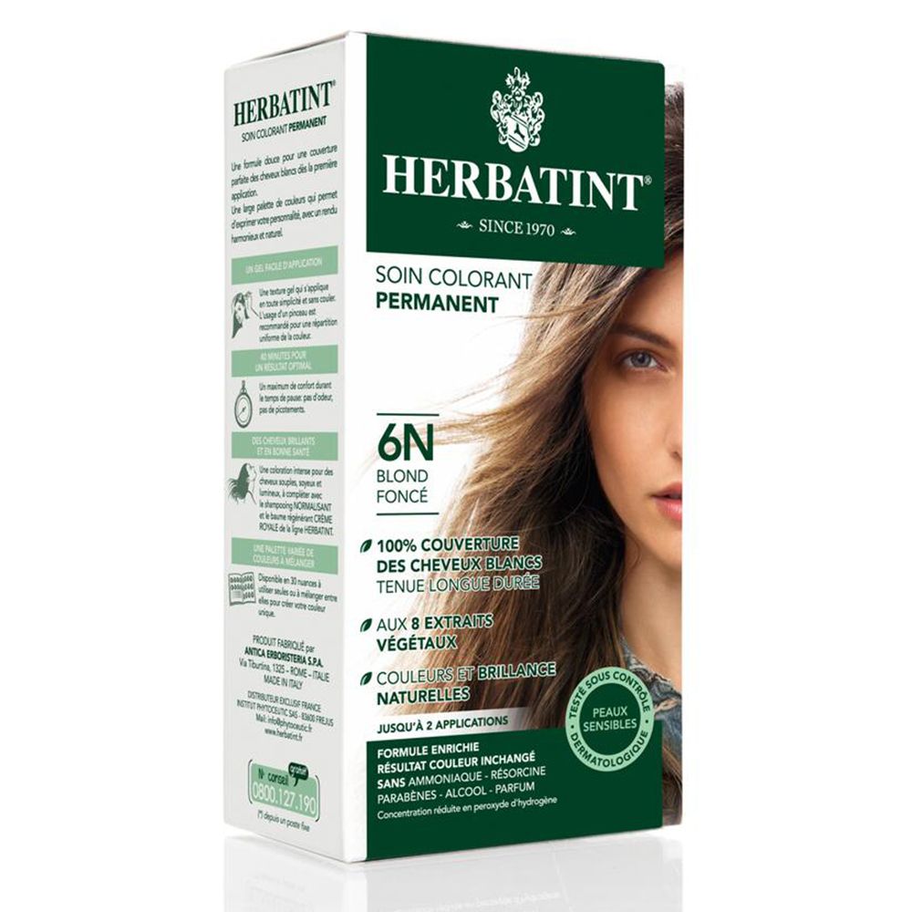 Herbatint 6N Donkerblond –100% Biologische, Permanente Vegan Haarkleuring – met 8 Plantenextracten