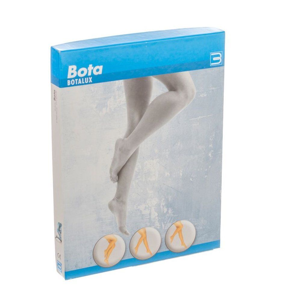 Verpakking van Botalux. Blauwe doos met afbeelding van benen. Drie ronde kleurvlakken.