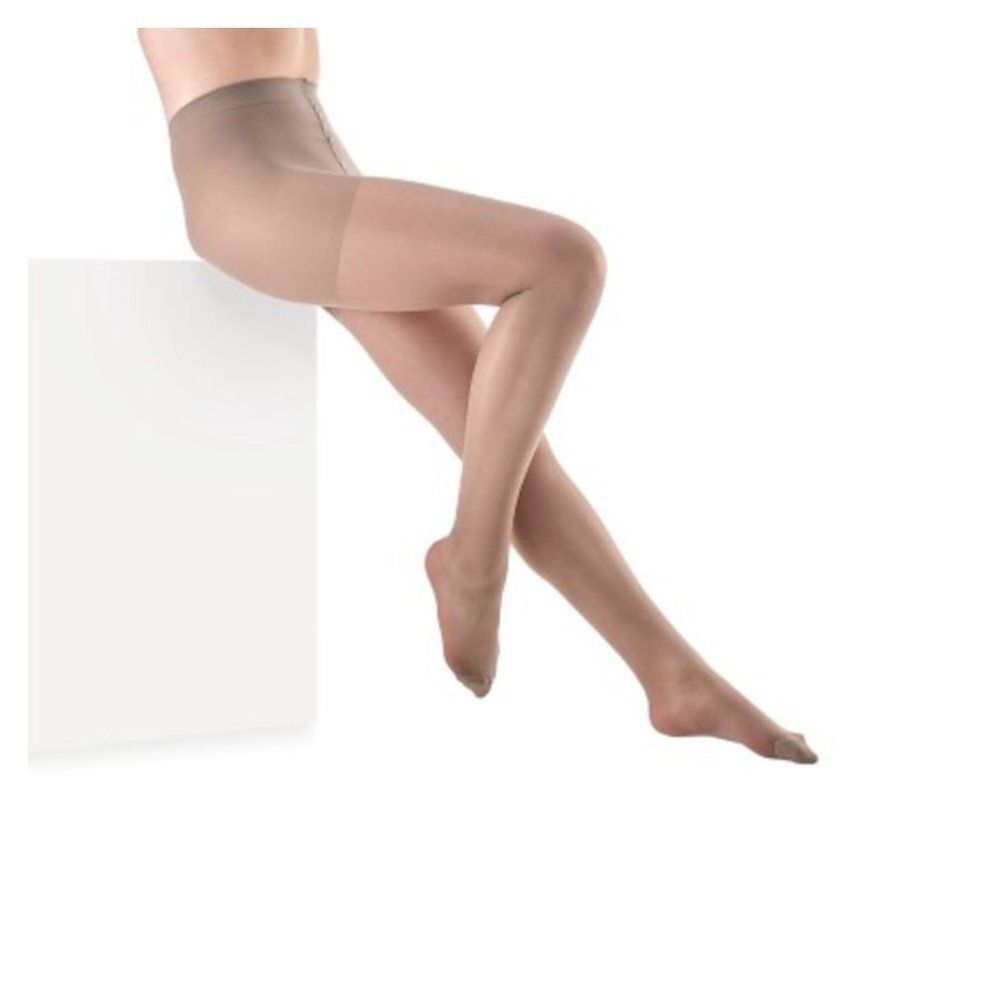 Verpakking van Botalux 140 Panty Support. Blauw-wit ontwerp met afbeelding van benen.