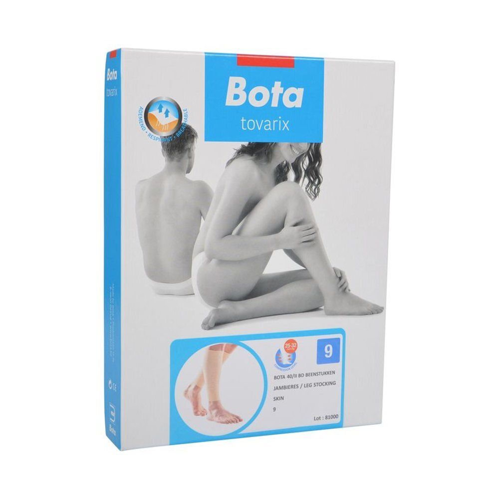 Verpakking van Bota tovarix. Maat 9, beenkousen. Blauw-witte verpakking met productinfo.