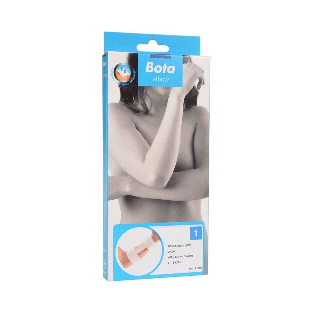 Verpakking Bota Elbow Long Sport White. Toont productafbeelding en info. Maat 1, wit.