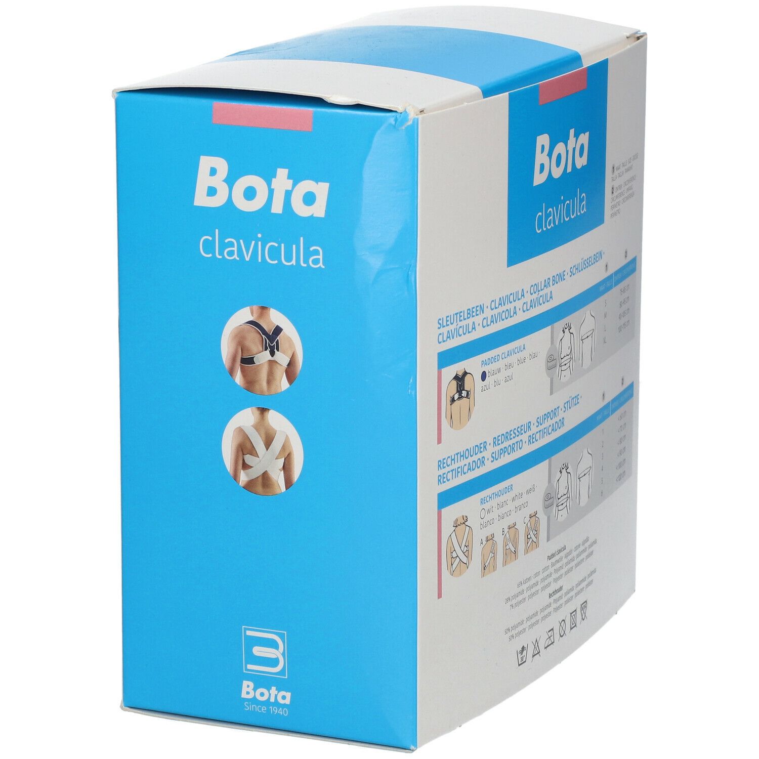Verpakking Bota Clavicula brace. Productafbeelding en maatinformatie.