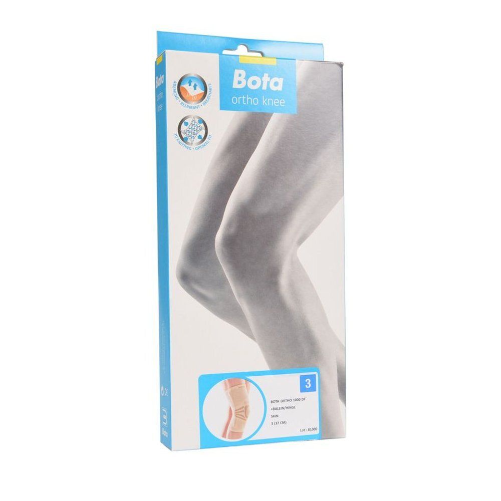 Verpakking voor kniebrace. Opschrift: Bota ortho knee. Afbeelding: knie. Maat 3.