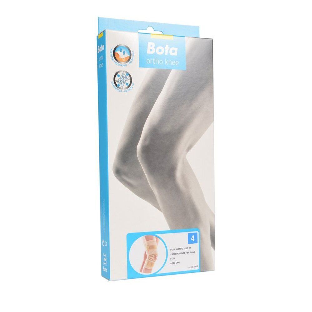 Verpakking voor kniebrace. Opschrift: Bota ortho knee, afbeelding van benen. Maat 4.