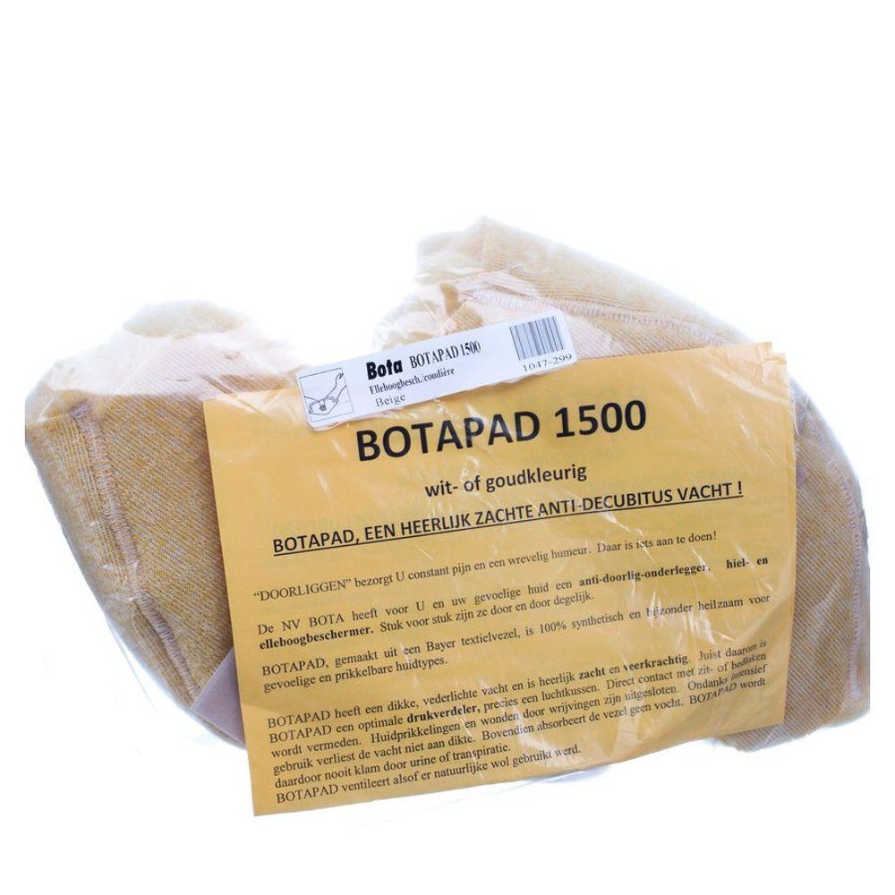 Botapad 1500 protège-coude dans un emballage plastique. Produit beige avec étiquette. Texte en néerlandais.
