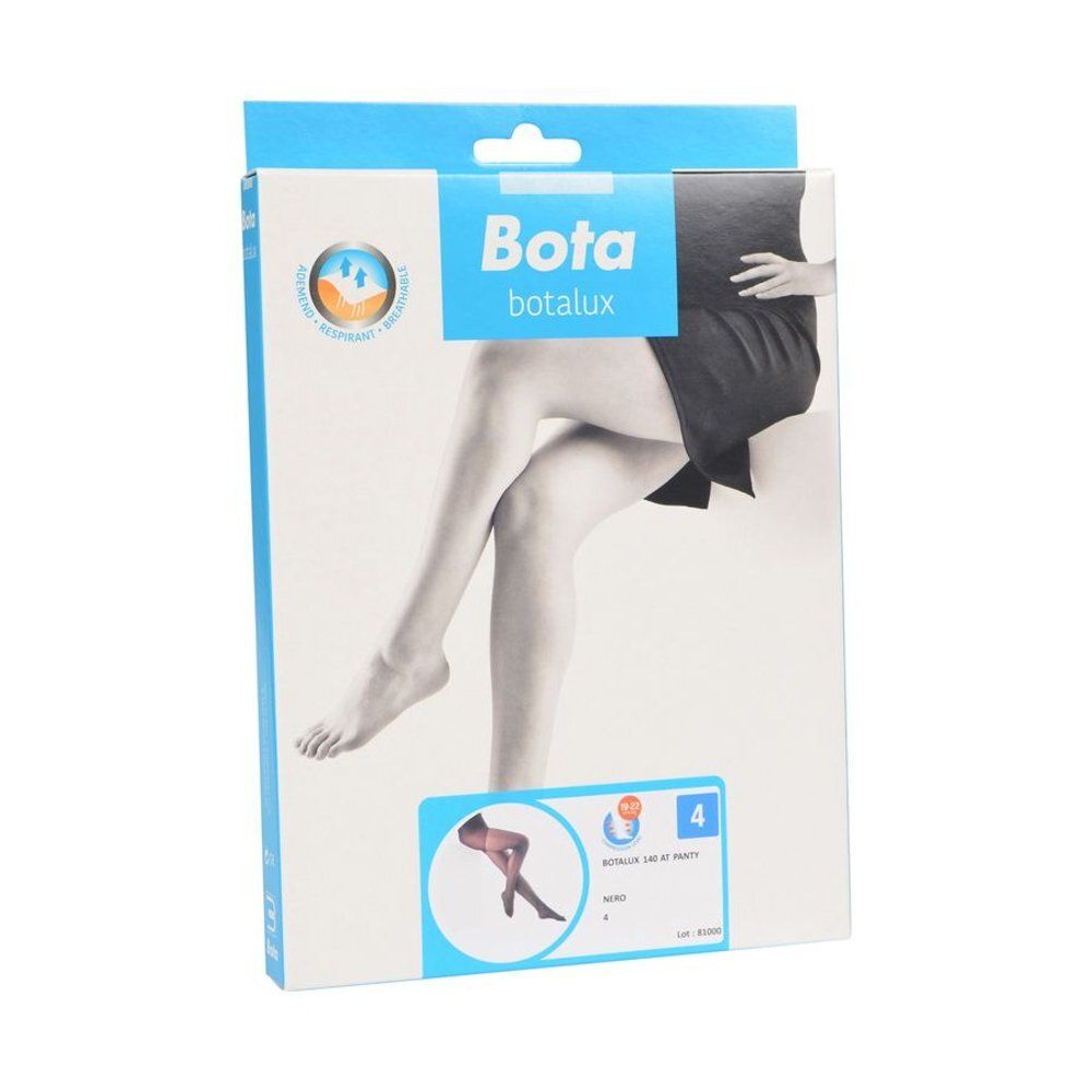 Emballage pour Bota Botalux 140 AT Panty. L'emballage montre une femme portant un collant. Taille 4, couleur Nero.