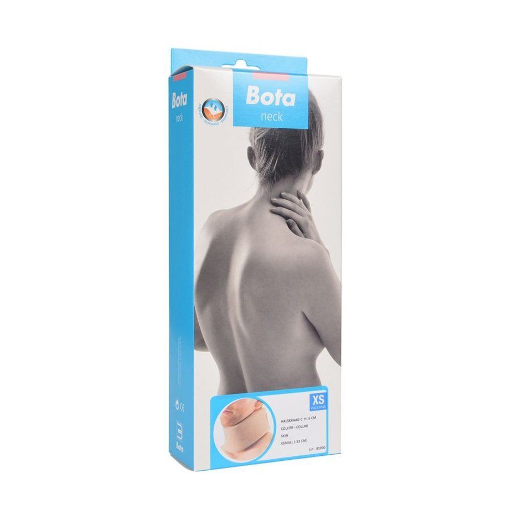 Collier cervical Bota Model C Skin XS en emballage. Emballage bleu et blanc avec image du produit.