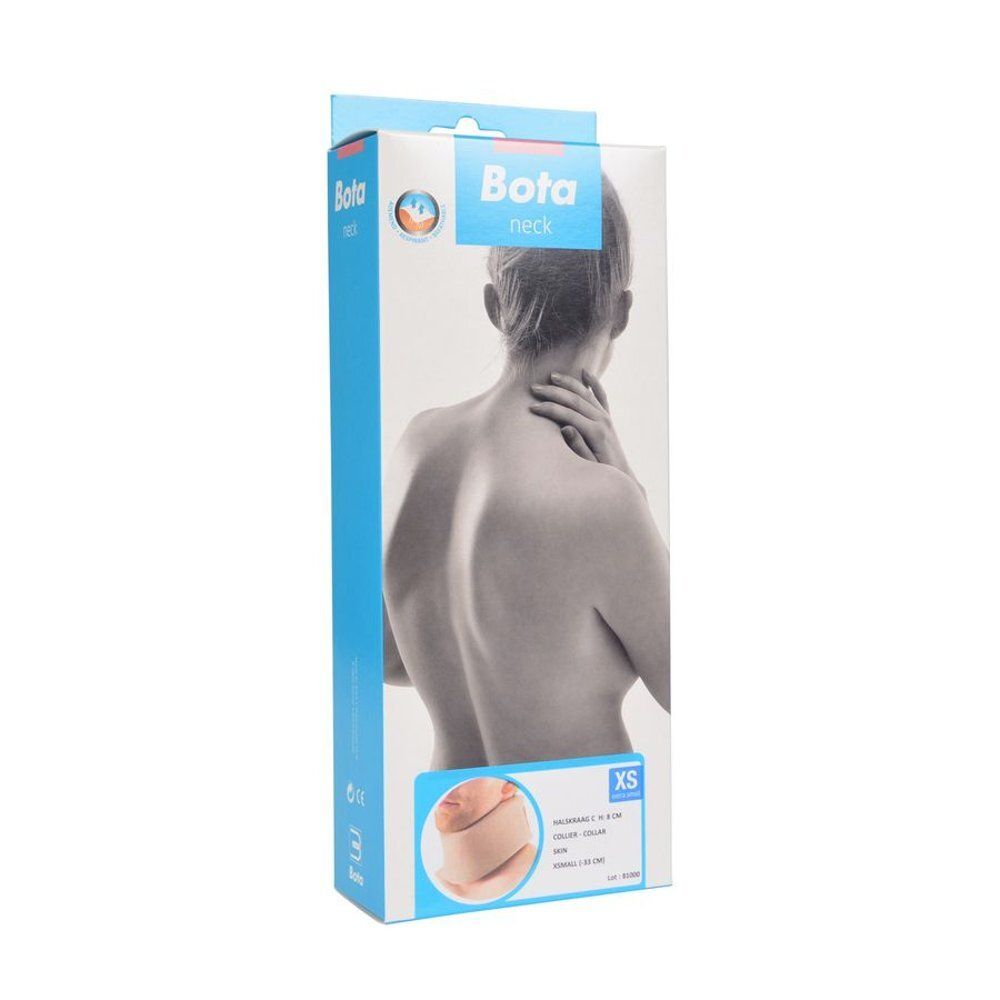 Collier cervical Bota, beige. Gros plan. Porté par un homme.