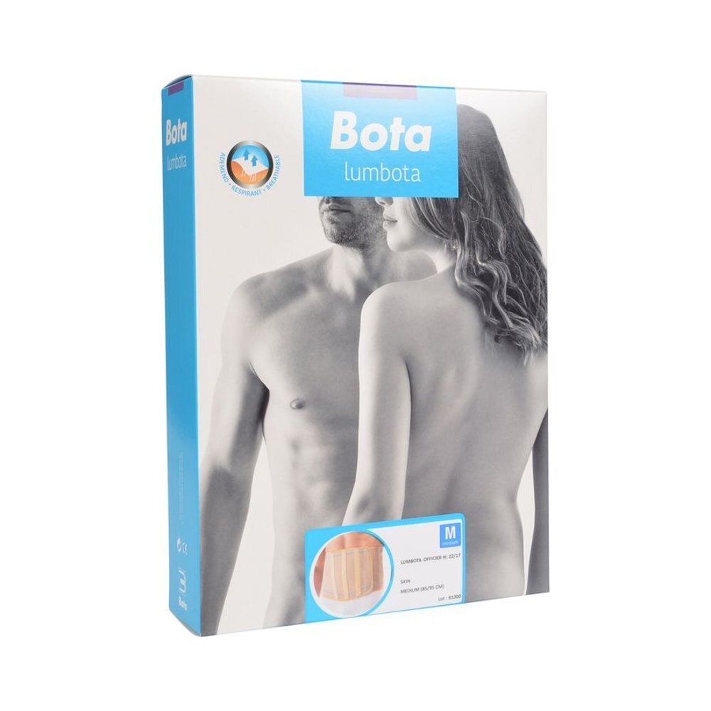 Emballage de Bota Lumbota. Un homme et une femme sont représentés. Nom du produit et taille.