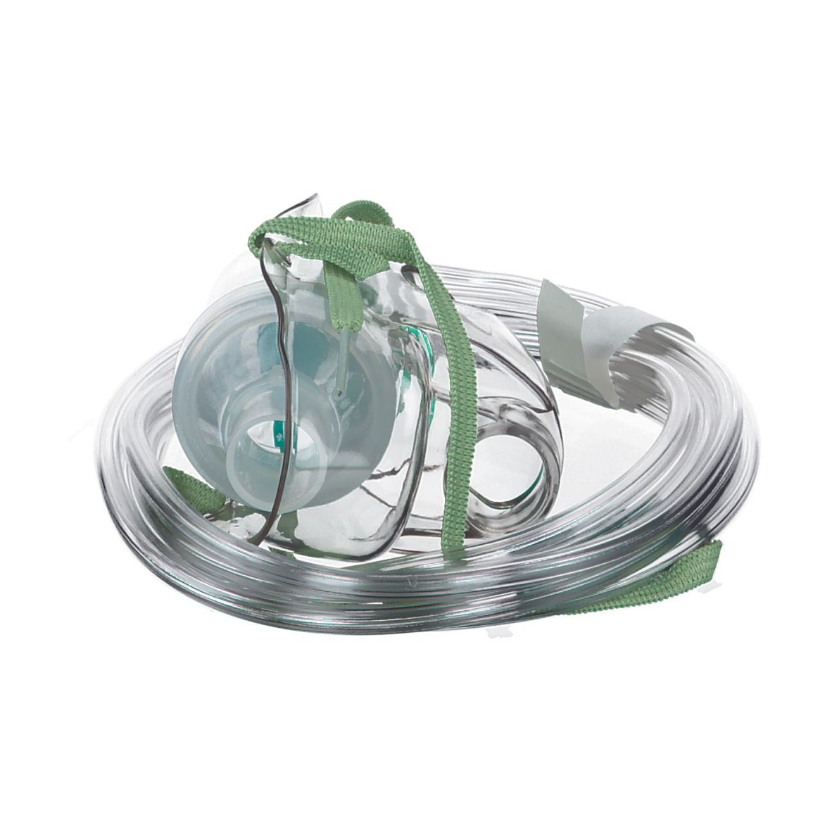Masque d'aérosol pour enfants, transparent, avec sangle verte et tube.