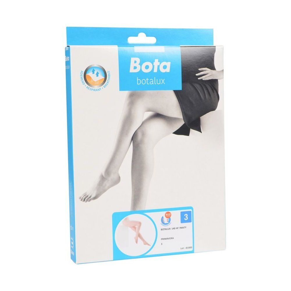 Emballage de Botalux 140 Tights Assistance Prim N3. Inscription Bota, image du produit, taille 3. Logo pour produits respirants.