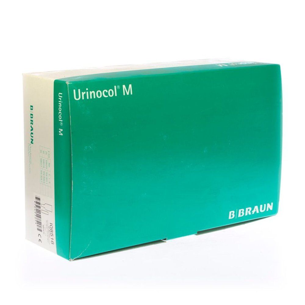 Verpakking van Urinocol M, groen en wit. Opschrift: Urinocol M, B. Braun.