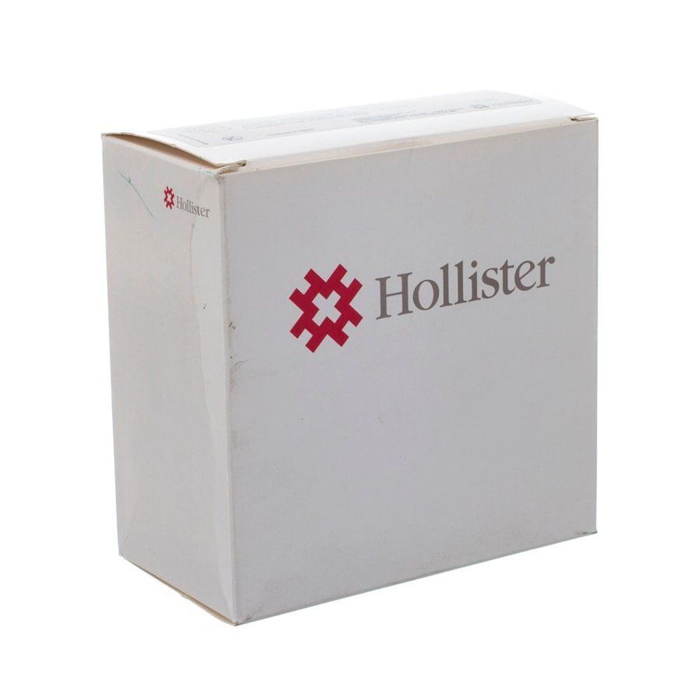 Witte doos met rood logo en tekst Hollister. Vierkante vorm, gesloten verpakking.