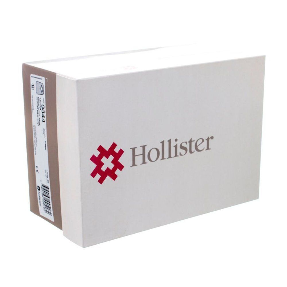 Emballage blanc Hollister avec logo rouge. Un carton brun latéral affiche des informations sur le produit.