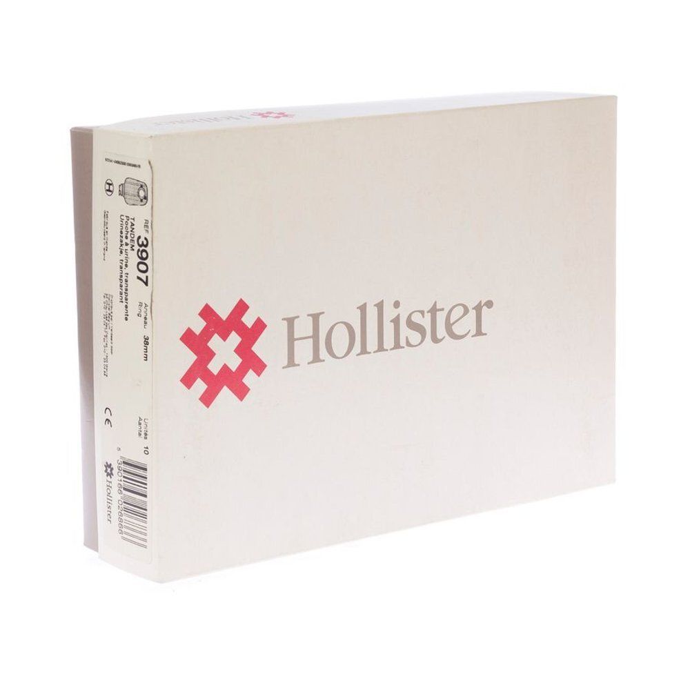 Witte doos met Hollister-logo en productcode 3907. Bedrukking met productinformatie en CE-markering.