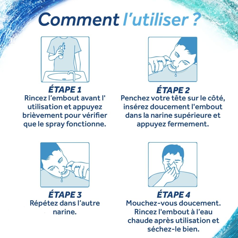 Flacon et boîte de spray nasal Physiomer Normal Jet, 135ml, solution d'eau de mer isotonique.