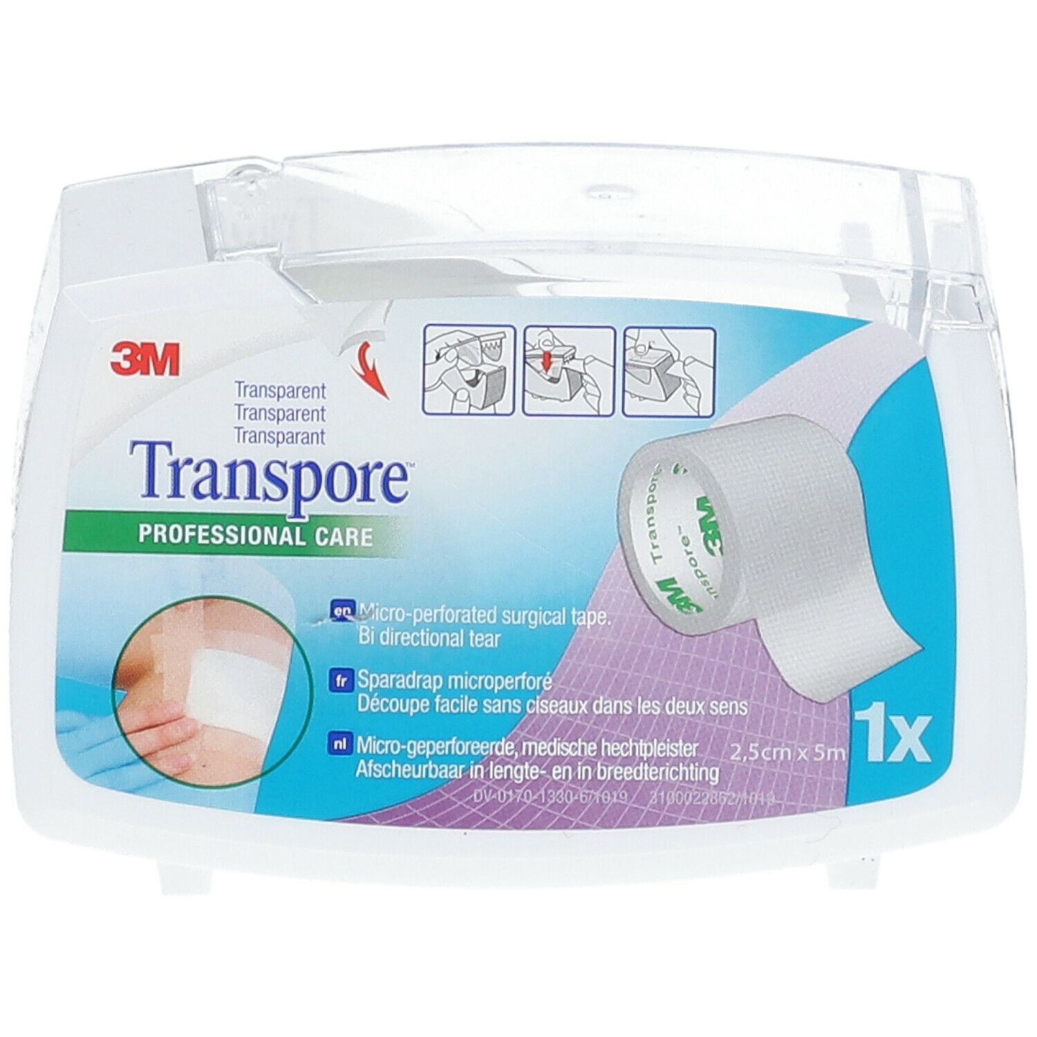 3M Transpore Sparadrap Chirurgical Dévidoir 2,5cm x 5m 1527-1/D