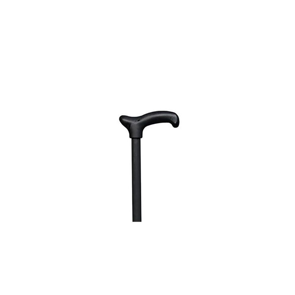Canne de marche noire avec poignée Derby. Tige en aluminium. Poignée ergonomique.
