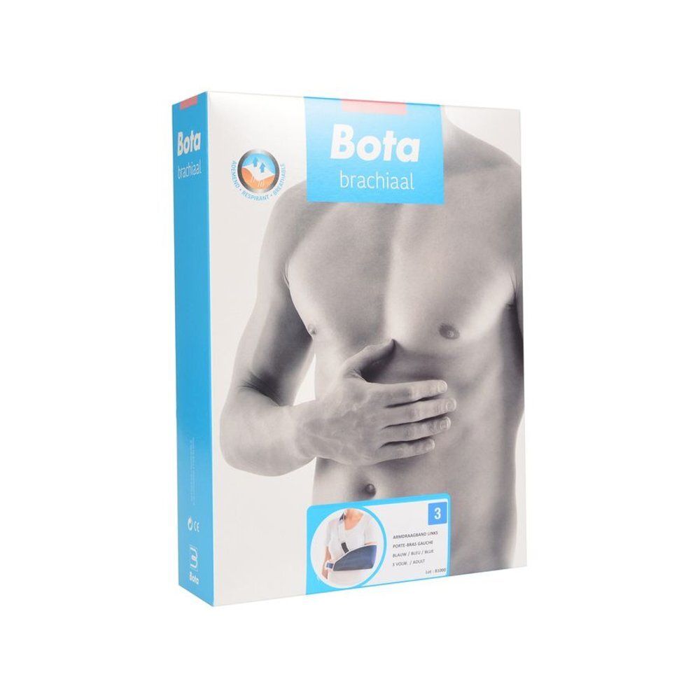 Verpakking Bota brachial. Illustratie van een torso. Opschrift: Bota brachial, armbrace, maat 3.
