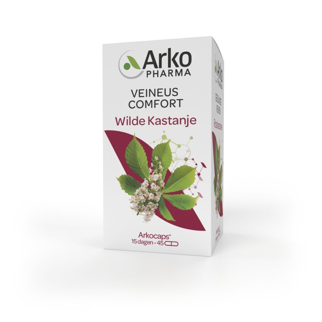 Doosje Arkogélules Wilde Kastanje. Bevat 45 capsules. Opschrift: Veineus Comfort.