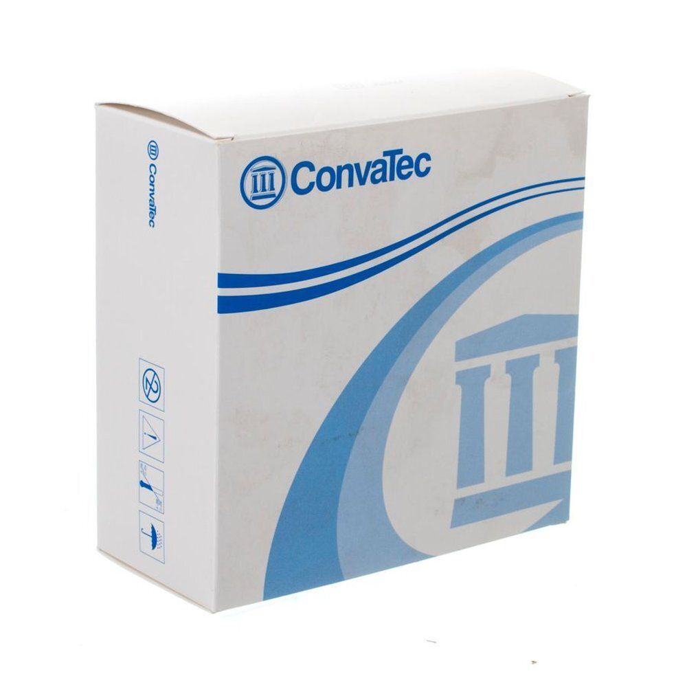 Boîte blanche avec logo bleu ConvaTec et éléments graphiques. Pictogrammes sur le côté.
