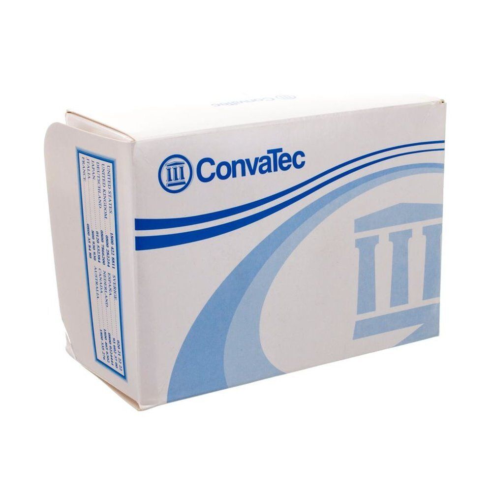 Boîte blanche avec logo bleu Convatec et graphique de colonnes. Texte multilingue sur le côté.