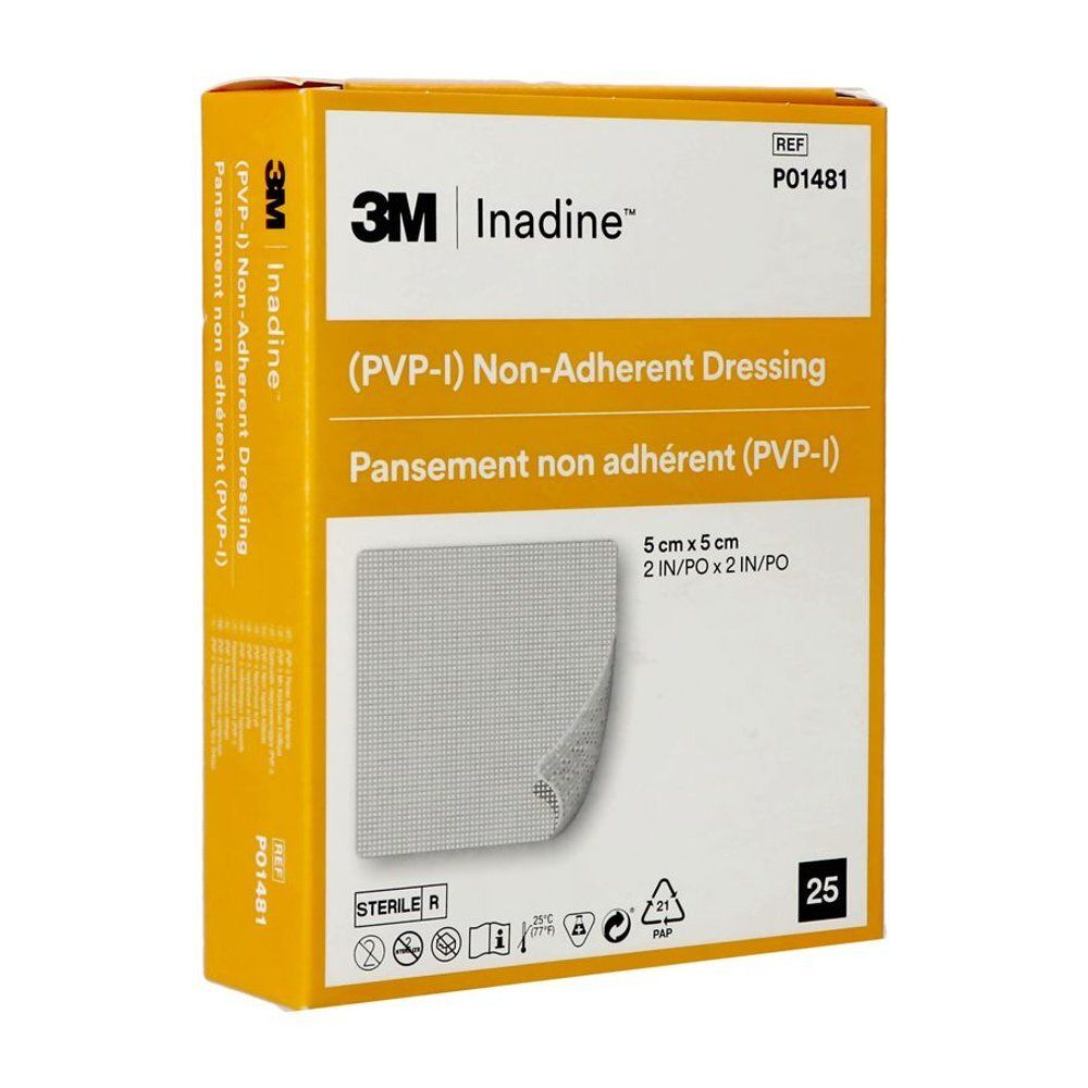 Pansement Inadine PVP-I, 5 x 5 cm, boîte.