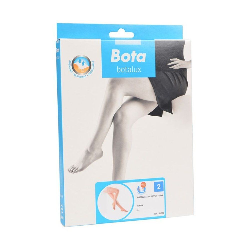 Verpakking van Botalux 140 Stay-Up Skin Color N2. Opschrift: Bota, Botalux, afbeelding van benen. Maat 2.