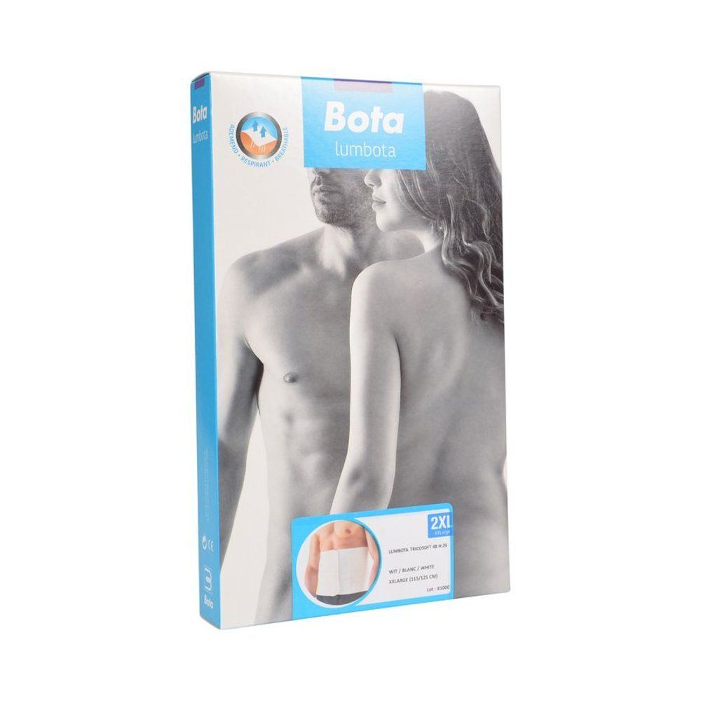 Verpakking van Bota Lumbota. Opschrift: Bota Lumbota, 2XL. Afbeelding van man en vrouw. Productafbeelding onderaan.