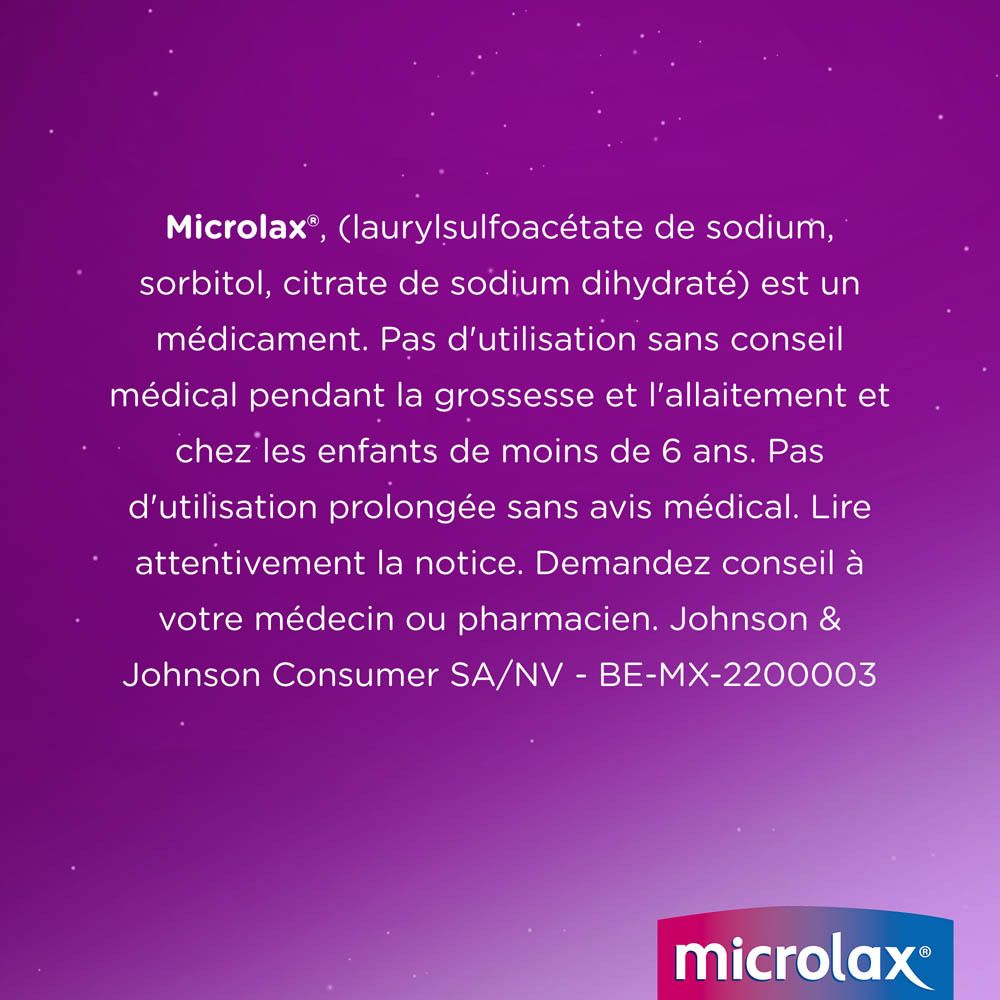 Texte sur fond violet. Contient des informations sur Microlax. Marque Microlax en bas à droite.