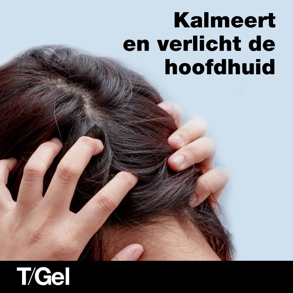 Fles NEUTROGENA® T/Gel® FORT shampoo en tekst over het verwijderen van roos.