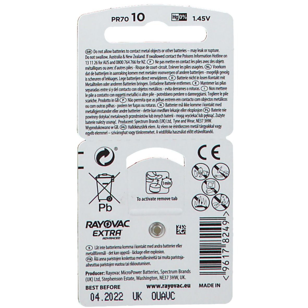 Varta Zink Lucht Top V10at