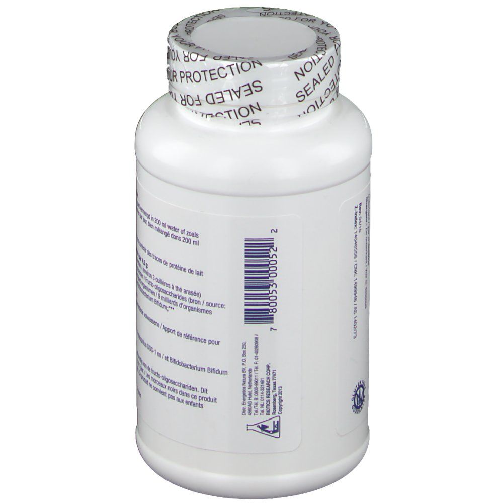 Achterkant van de witte fles. Barcode en tekst. Zegel "SEALED FOR YOUR PROTECTION".