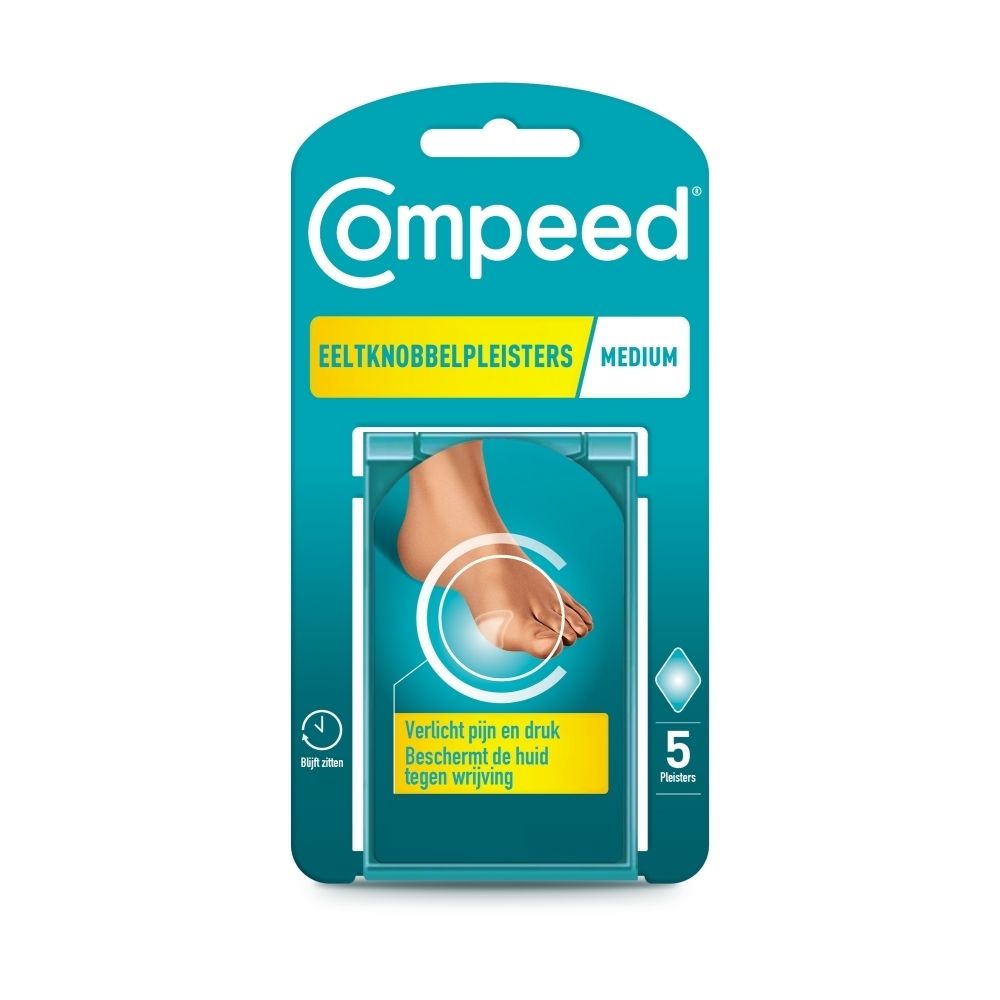 Compeed® Eeltknoppelpleisters. Medium formaat. 5 pleisters. Voet met pleister.
