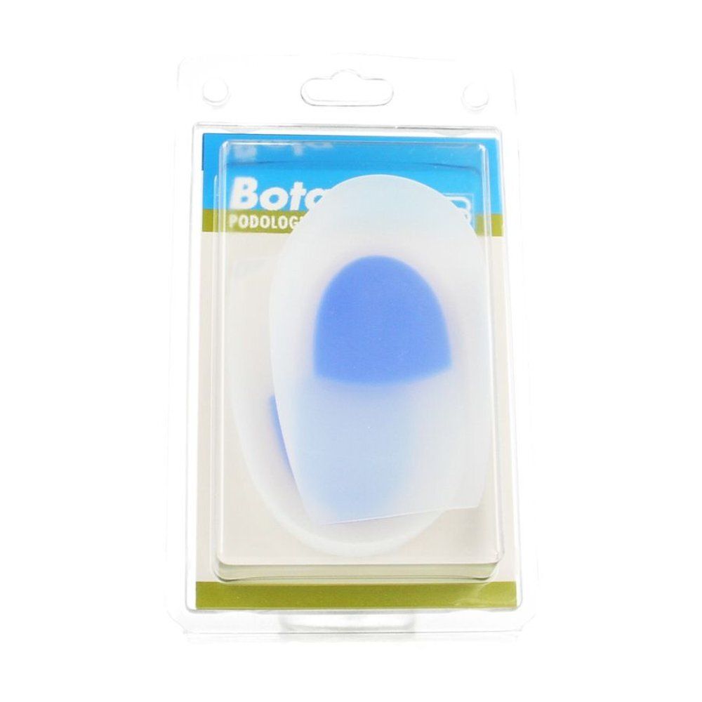 Verpakking met twee hielkussens. Transparante blisterverpakking met productnaam.