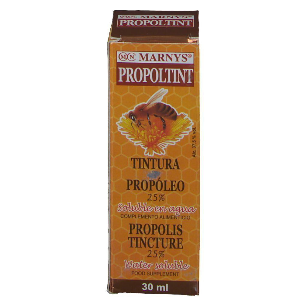 Kartonnen doos met productnaam en bijenillustratie. Tekst in het Spaans en Engels. 30 ml.