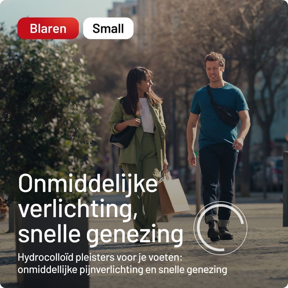 Compeed pleister. Enkele pleister, 6 cm lang, 2 cm breed. Beige kleur. Voor blaren.