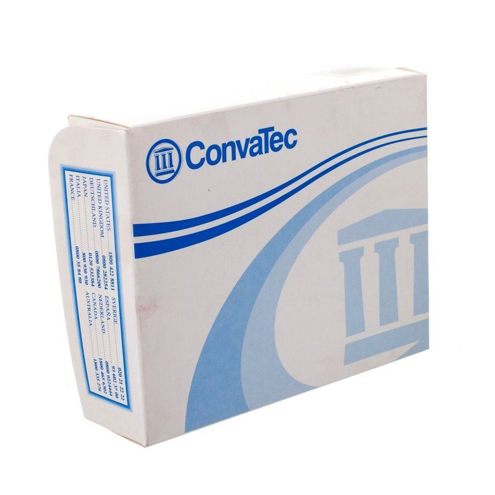 Witte doos met blauw logo en tekst Convatec. Tekst in meerdere talen op de zijkant.