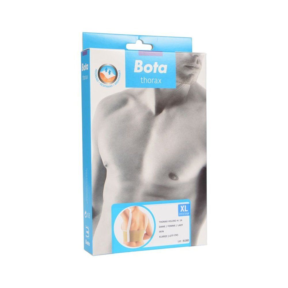 Emballage pour Bota Thorax. Illustration d'un torse. Image du produit et indication de taille XL.