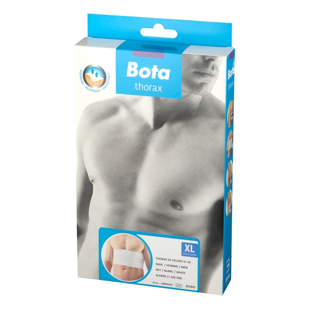 Bota Thorax Belt ES Men XL verpakking. Productafbeelding. Maat XL. Wit product afgebeeld op de buik.