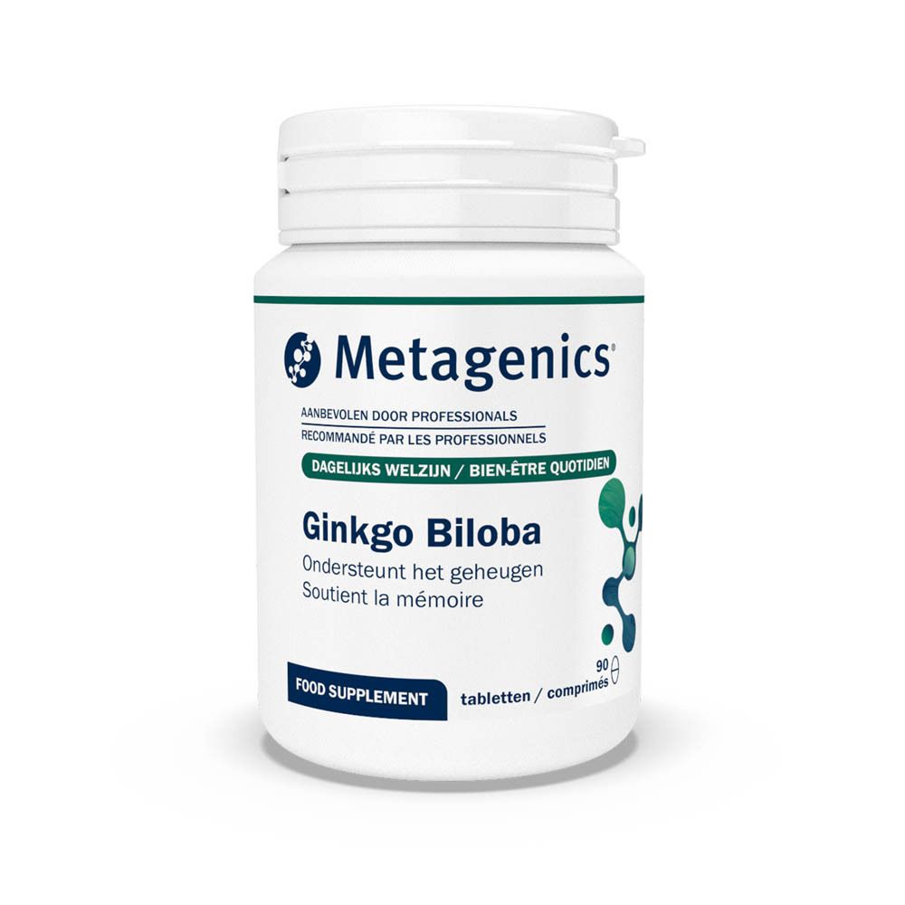 Witte fles Ginkgo Biloba tabletten, Metagenics. 90 tabletten. Ondersteunt het geheugen.