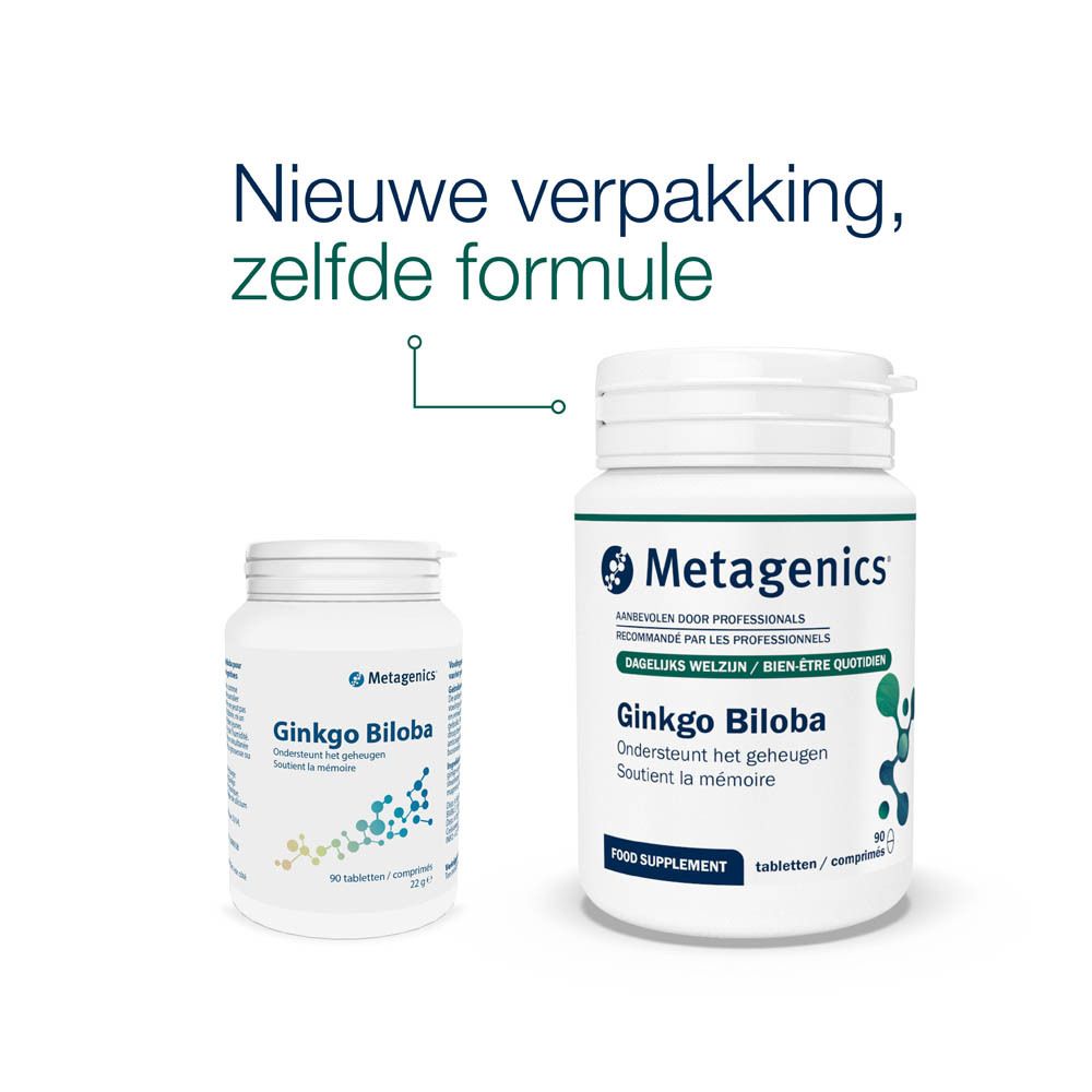 Witte fles Ginkgo Biloba tabletten, Metagenics. 90 tabletten. Ondersteunt het geheugen.