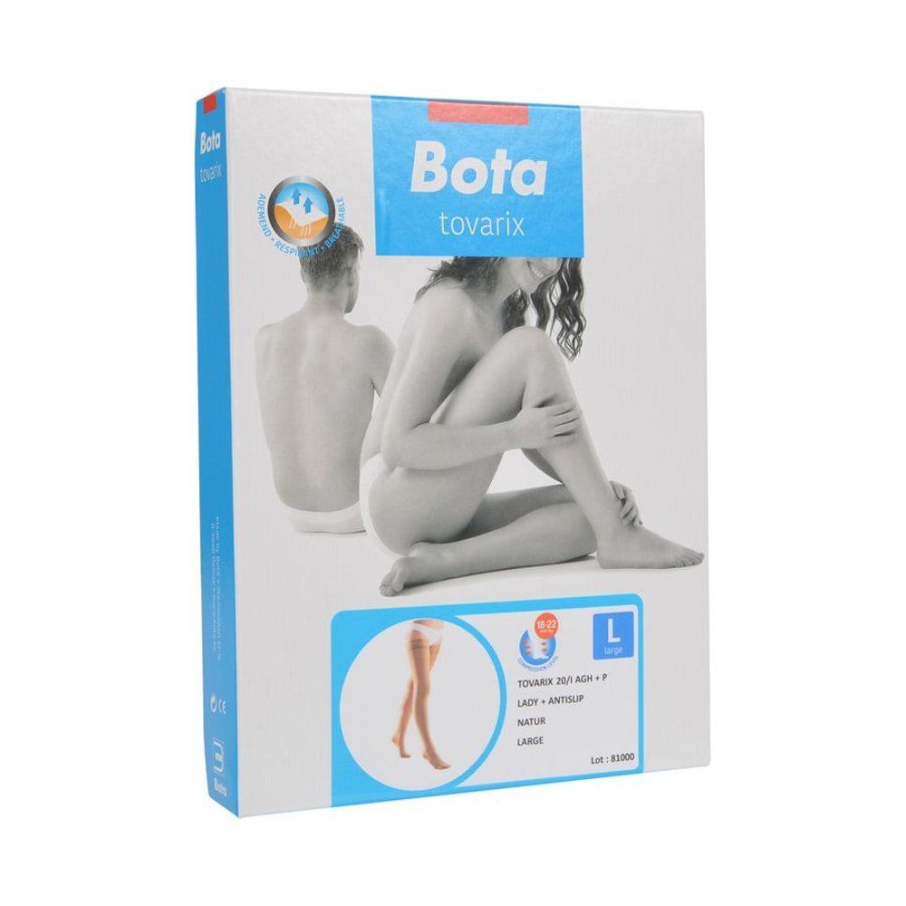 Bas couleur chair avec dentelle sur les cuisses. Les bas couvrent les jambes jusqu'aux cuisses. La femme porte une culotte blanche.