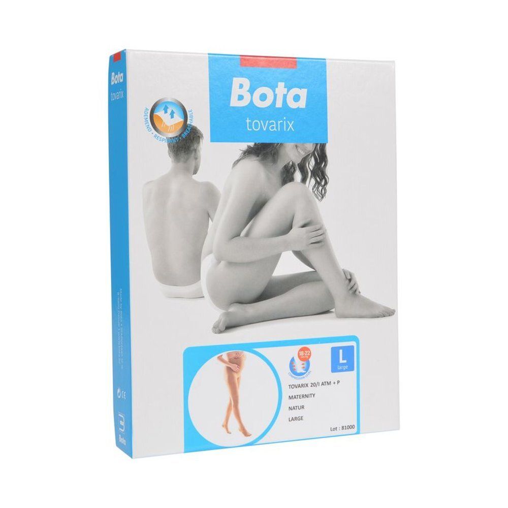 Boîte Bota tovarix. Nom du produit : Tovarix 20/I ATM +P Maternity Natur Large. Taille L. Vue latérale de l'emballage.