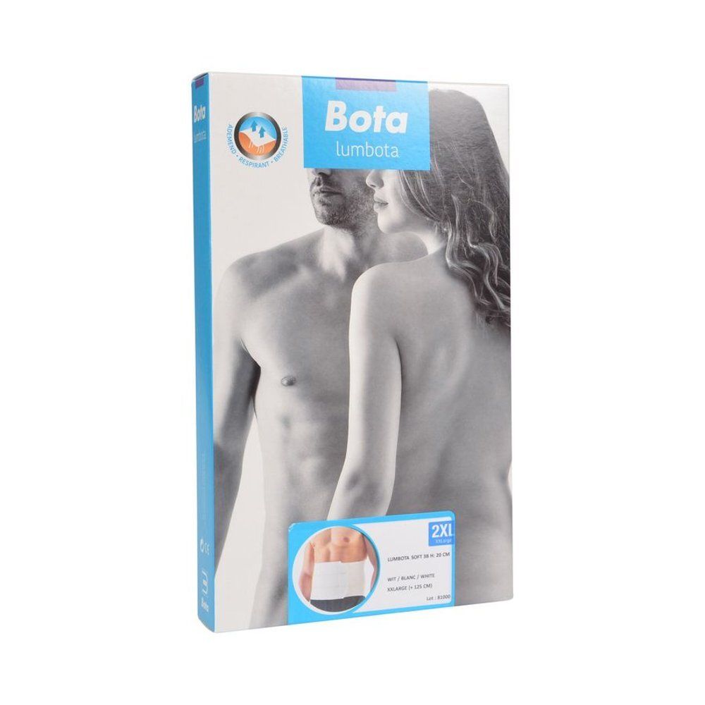 Verpakking van Bota Lumbota Soft Gr. XXL. Een man en een vrouw zijn afgebeeld. Productnaam en maat zijn zichtbaar.