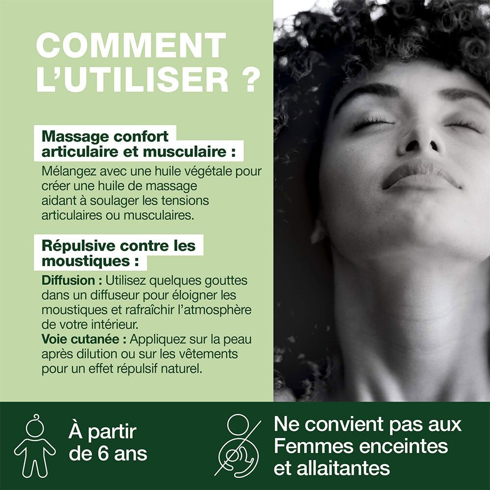 Flacon en verre brun avec bouchon blanc et étiquette. Nom du produit et informations sur l'étiquette.